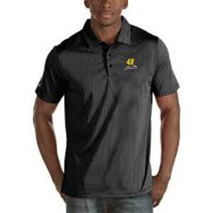 Men's Jimmie Johnson Antigua Black Quest Stripe Jersey Polo XL